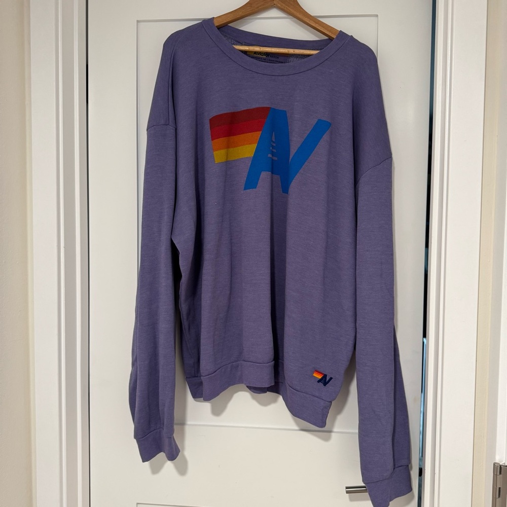 Aviator Nation Purple Crewneck Sweatshirt with Graphic Design